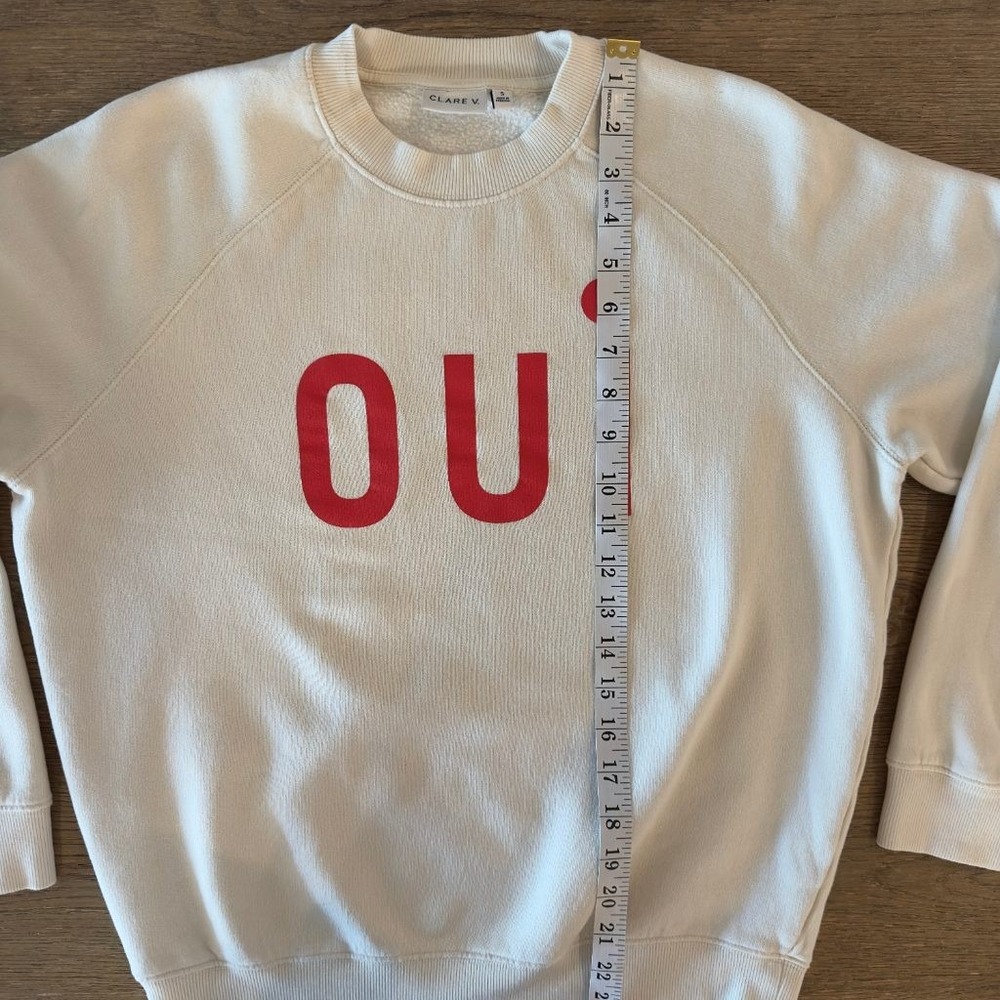Clare V. oui Sweatshirt Women's Sml Cream Red Graphic Crewneck Pullover Cotton - Picture 7 of 16